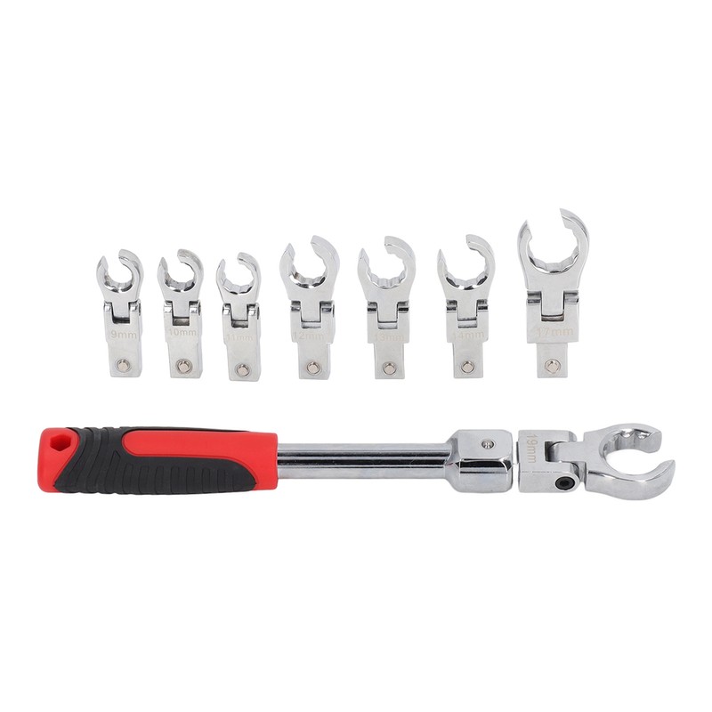 9Pcs Replaceable Wrench Set Flexible Head 180° Rotating Torsion Wrench