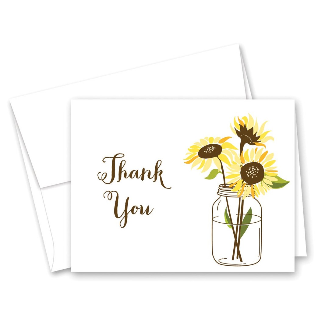 50 Cnt Sunflower on White Bridal Wedding Shower Thank You Cards