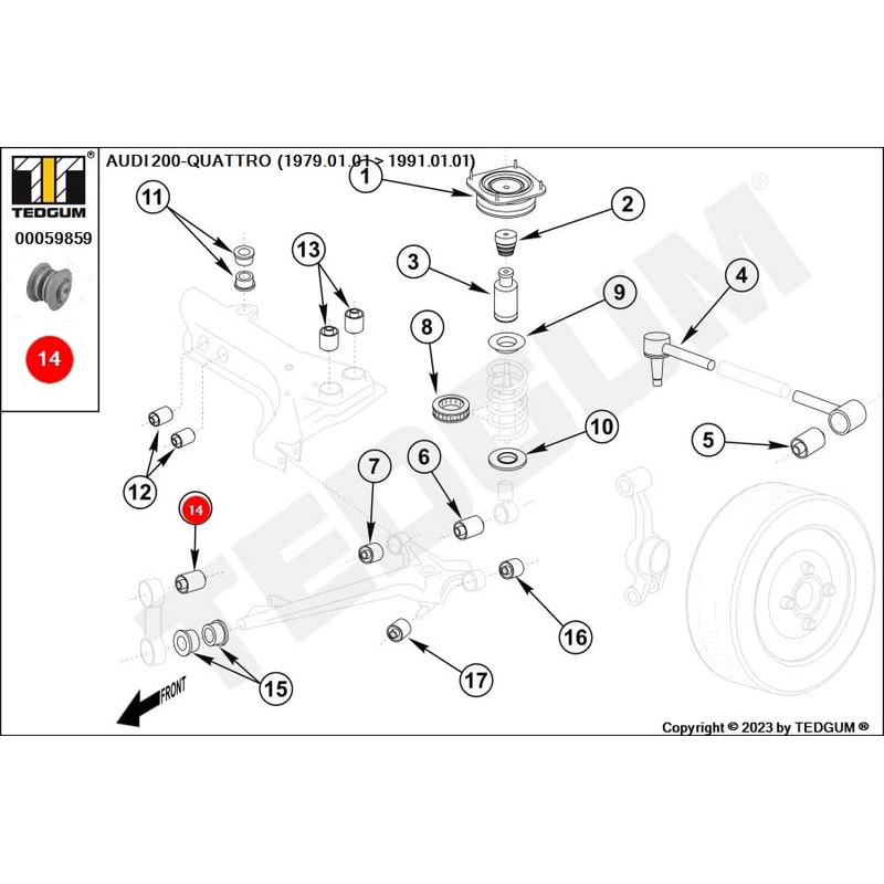 TEDGUM 00059859 REAR LOWER CONTROL ARM BUSHING (FRONT TO BODY)