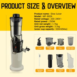 Hobsir Juicer Machines, 3.1-Inch Cold Press Juicer, Masticating Slow Juicer Machines, Juice Machine for Vegetables and Fruits, Easy to Clean Juicers, High Juice Yield, Offwhite