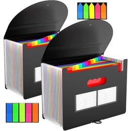 Pack of 2 Accordian File Folder, Document Folder, A4, 13 Compartments, Expanding Folder, Sorting Folder, Colourful File Folder, Rainbow Lever Arch Folder, Accordion Design, A4 Size for Home, Office,