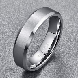 Vakki Silver Tungsten Carbide Wedding Band for Men Women 6mm Basic Matte Finish Polished Beveled Edge Comfort Fit Size 10