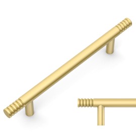 Amerdeco 10 Pack Brushed Gold Solid Cabinet Pulls 5 Inch(128MM) Hole Centers Kitchen Cabinet Handles Hardware Kitchen Handles for Cabinets Handles ZH0070