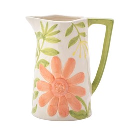 Napco Imports Decorative Home or Garden 7.5 x 6.75 Inch Pitcher Floral Pot Vase Planter Orange and Green Spring Flower