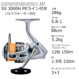 Abu Garcia Cardinal III SX3000H High Gear - PE2 No. 165m Spinning Reel with PE Line Replacement Spool Included