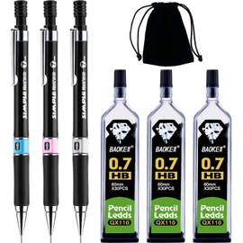 Zngou 7 PCS Mechanical Pencil Set, 3PC Clutch Pencils Fine Lead Pencils Automatic Technical Pencil with 3 Lead Refills 0.7mm HB Black Propelling Pencil
