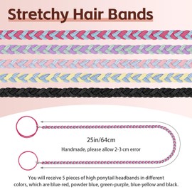 Yitexin 5 Packs 25" Wrap Around Spiral Hair Ties for Sport, Tangle Free Sport Ponytail Holders, Elastic Stretchy Braided Hair Bands Ropes for Women Girls Ladies Surfing Swimming (Mixed Color)