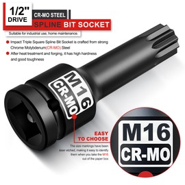 KIRXST Kraft XZN Bit Insert 1/2 Inch, M16, Power Multi-Tooth Bit Socket Wrench, CR-MO Steel, for Hand and Impact Wrenches