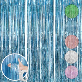 Blue Flash Radiance Foil Fringe Curtain Party Backdrop Foil Curtain Party Decor Photo Backdrop（Double-Sided Tape Will be Given ）-Disco Party Decorations Fringe Backdrop Graduation 3pcs -1m x 2m