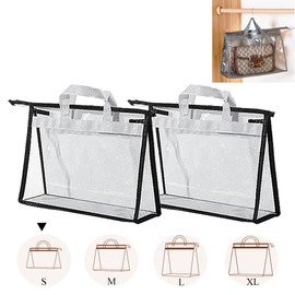 fazhongfa 2PCS Dust Bags for Handbags Clear Purse Storage Organizer Non-Woven Hanging Bag Closet with Zipper and Handle (Small, Light Grey)