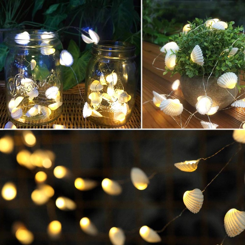 Starryfill Ocean Real Seashell 0.8"(H) 40 LED String Lights 13.85Ft