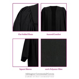 Ashington Gowns Affordable Graduation Gown, Black Pleated Graduation Outfit, 4ft. 8in. - 5ft. 2in. (147cm - 157cm), Black