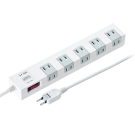 Sanwa Direct 700-TAP044-5W Power Supply Tap, 10 Outlets, 16.4 ft (5 m), Lightning Guard, Magnet, Bulk Switch, Extension Cord, White