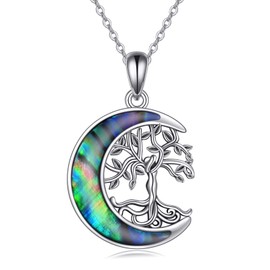 YAFEINI Tree of Life Necklace 925 Sterling Silver Crescent Moon Tree of Life Pendant Jewellery for Women Girls, Sterling Silver, Not known.