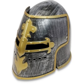 BestSaller 1426 Children's Knight Helmet Cymbal Hood with Folding Visor Made of Plastic, Knight, Warrior, Templar Titanium/Gold