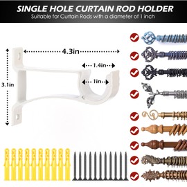 Set of 20 Heavy Duty Curtain Rod Holders and Hooks - Bulk for Wall and Single Window Drapery Support - Fit 1 Inch to 1.2 Inch Drape Rods with Screws (Ivory)