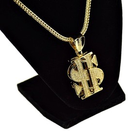 Cash Dollar Sign Iced Pendant Necklace Yellow Gold Finish 36" Franco Hip Hop Chain Money Necklace
