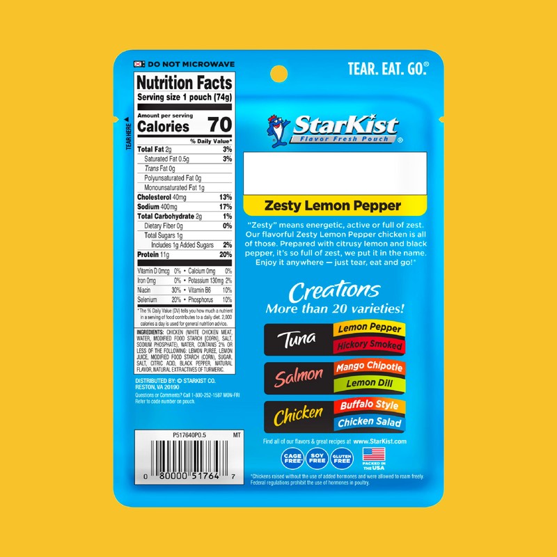 StarKist Chicken Creation Zesty Lemon Pepper, Single Serve Pouch, 2.6