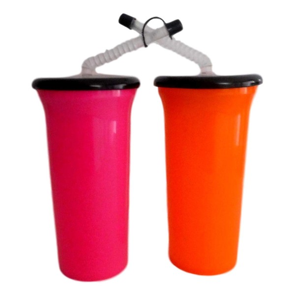 2 Tumblers with Lids, Straws with Tips. Pack 2, Holds 32 Ounces to Brim!! 1 ea.Pink and Orange