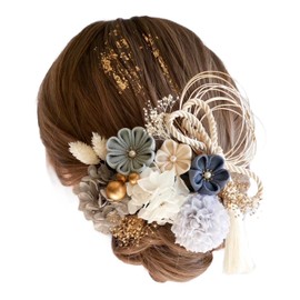 Lomeri N3 Hair Ornament, 8 Colors, Set of 14, Knob-crafted, Crepe, Coming-of-Age Ceremonies, Graduation Ceremonies, Weddings, Furisode (Gray)