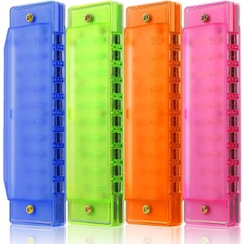 4 Pack Kids Harmonica 10 Hole, Plastic Harmonica for Kids with 4 Colors Educational Toys Beginners Toy Musical Instruments for Kids, Children and Adults (Blue, Pink, Green, Orange)