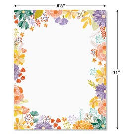 Wildflower Frame Floral Letter Papers - Set of 25 Spring stationery letterhead are 8 1/2" x 11", compatible computer paper, Wedding & Bridal Shower Flyers, Invitations, or Letter Paper