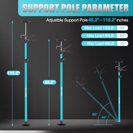 Cabinet Jacks for Installing Cabinets, Construction Jack 45.2-115.2 in (132lbs)，Adjustable Support Pole, 3rd Hand Tool, Telescopic for Dust Barrier Poles, Drywall Lift, Zip Wall, DIY Jack Rod, 4-Pack