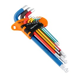 WrightFits Allen Key Set | 9 Pieces Anti-Slip Long Ball Imperial Hex Key Set | Color Coded - Long Arm Rubber Coated Hexagon Key - Allen Keys - 1/16 Inch to 3/8 Inch (Imperial)