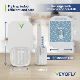 VEYOFLY Fly Trap Indoor, Fruit Fly Traps for Indoors, (1 Device + 3 Refills) Gnat Traps for House Indoor, Fly Catcher Indoor, Safer Plug in Light Flying Insect Trap, Bug Light Killer, Fly Trap