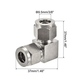 sourcing map Compression Tube Fitting 3/8" to 3/8" OD Tube 304 Stainless Steel Union Elbow 90 Degree Double Ferrule Coupling Connector