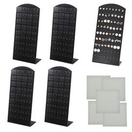 KLYNGTSK 5 Pack Earring Holder Stand 72 holes Ear Studs Holder Black Earring Stand Display Rack Plastic Earring Holder Organizer with 5Pcs Wipe Cloth L-Shape Earring Stand for Studs Jewelry Display