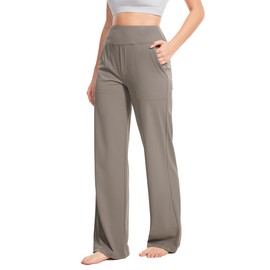 Yoga Pants Women Wide Leg Pants High Waist Stretch Dress Casual Sweatpants Lounge Pants with Pockets Taupe, Large