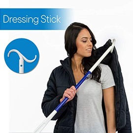 RMS Bastón extra largo de 35.5 pulgadas para vestirse, ayuda para zapatos, calcetines, camisas y pantalones - Herramienta para quitar calcetines y calzador largo con bolsa de viaje