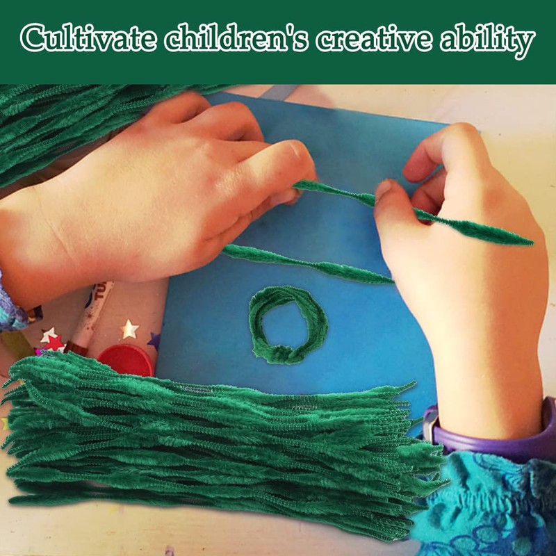 100 PCS Chenille Stem, Bump Chenille Stems, Green Pipe Cleaners