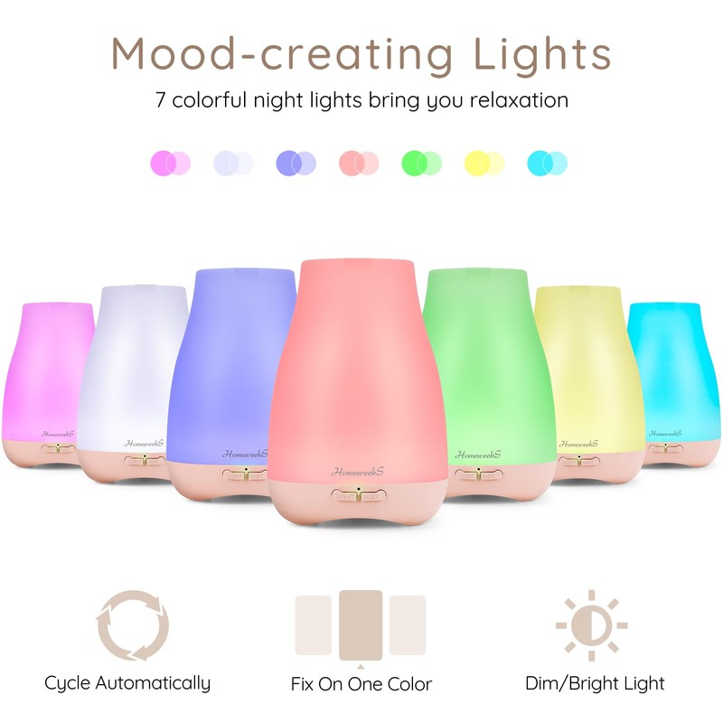 Homeweeks Diffusers, 100ml Colorful Essential Oil Diffuser with Adjustable Mist