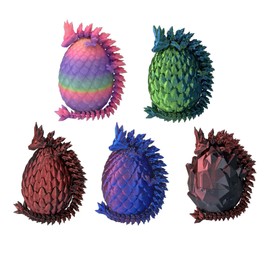 JASSBOOY 5PCS Mini 3D Printed Dragon Egg with Dragon Inside with Luminous Rainbow Colors Set Mystery Articulated Crystal Dragon Egg Home Office Decor Executive Desk Toys
