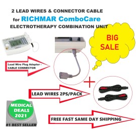 ROSCOE MEDICAL 3PS LOT - 2 ELECTRODE LEAD WIRES & GREY CONNECTOR CABLE for RICHMAR COMBOCARE