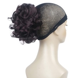 Lydell Short Ponytail Hair Extensions Wavy Curly Synthetic Hairpiece with Jaw Claw (2SP99T Black Red Mix)