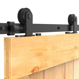 CCJH 5FT Sliding Track Barn Door Hardware Kit for Single Wood Door,Heavy Duty,T-Shaped Style Black