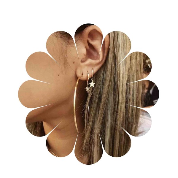 Cimenexe Bohemian Crystal Starburst Drop Earrings Gold Hollow Circle Hoop