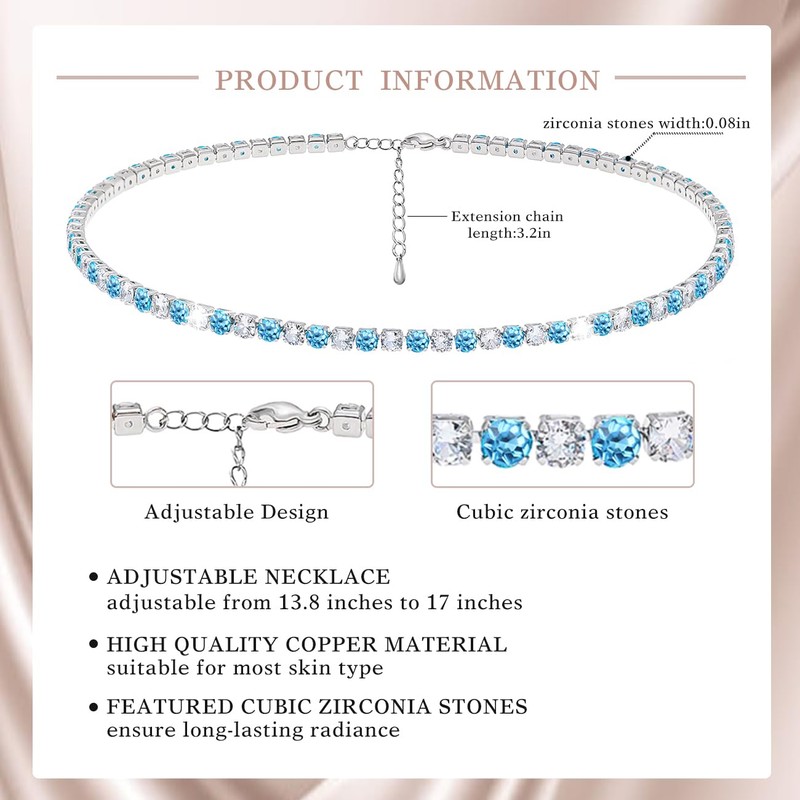 Suyi March Birthstone Necklace Tennis Necklace for Women Cubic Zirconia