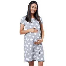 HAPPY MAMA. Women's Labor Delivery Hospital Gown Breastfeeding Maternity. 434p (Grey Melange with Stars, UK 14/16, XL)