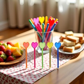 100 Pcs Multicolor Plastic Fruit Picks Toothpicks Heart Cocktail Appetizer Picks Finger Food Sticks Sandwich Drink Picks Cocktail Party Decorations, Heart Toothpicks Cocktail Picks