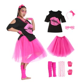 Seawhisper 80s 90s Outfit Women's Large Sizes Neon Party Outfit Bath Taste Clothing Fancy Dress Costumes Plus Size Carnival Costumes Pink 54-56