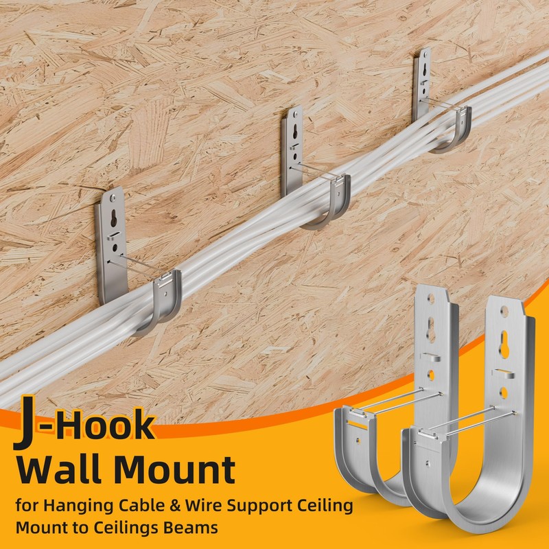 MooxHAI 50 Pack Wall Mount J Hook with Retainer Clip,Galvanized