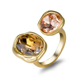 Melhill Antiqued Crystal Ring Cubic Zirconia Gemstones 18K Gold-Plated Adjustable Open Band Minimalist Vintage Statement Jewelry for Women