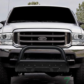 Topline Autopart Textured Black Studded Mesh Bull Bar Brush Push Front Bumper Grill Grille Guard With Skid Plate For 99-04 Ford F250 F350 F450 F550 Superduty / 00-04 Excursion