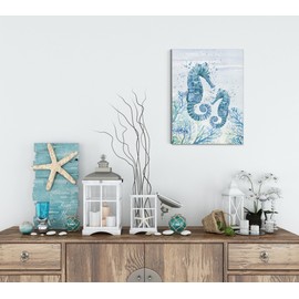 Vintage Ocean Beach Summer Seahorse Canvas Wall Art Prints Decor for Coastal House Home Bedroom Living Room Bathroom Office,Marine Life Themed Paintings Art Decor 11x14 Inches,Seahorse Lover Gifts…