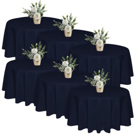 6 Pack 120 In Round Navy Blue Tablecloths - Reusable Premium Polyester Fabric Table Covers – Protect Tables from Spills and Stains (Not Waterproof) for Weddings, Banquets, Parties, and Formal Event
