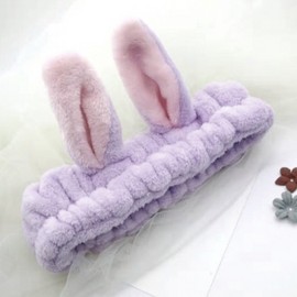 Purple Microfiber Face Washing Headband with Rabbit Ears Purple 3ea